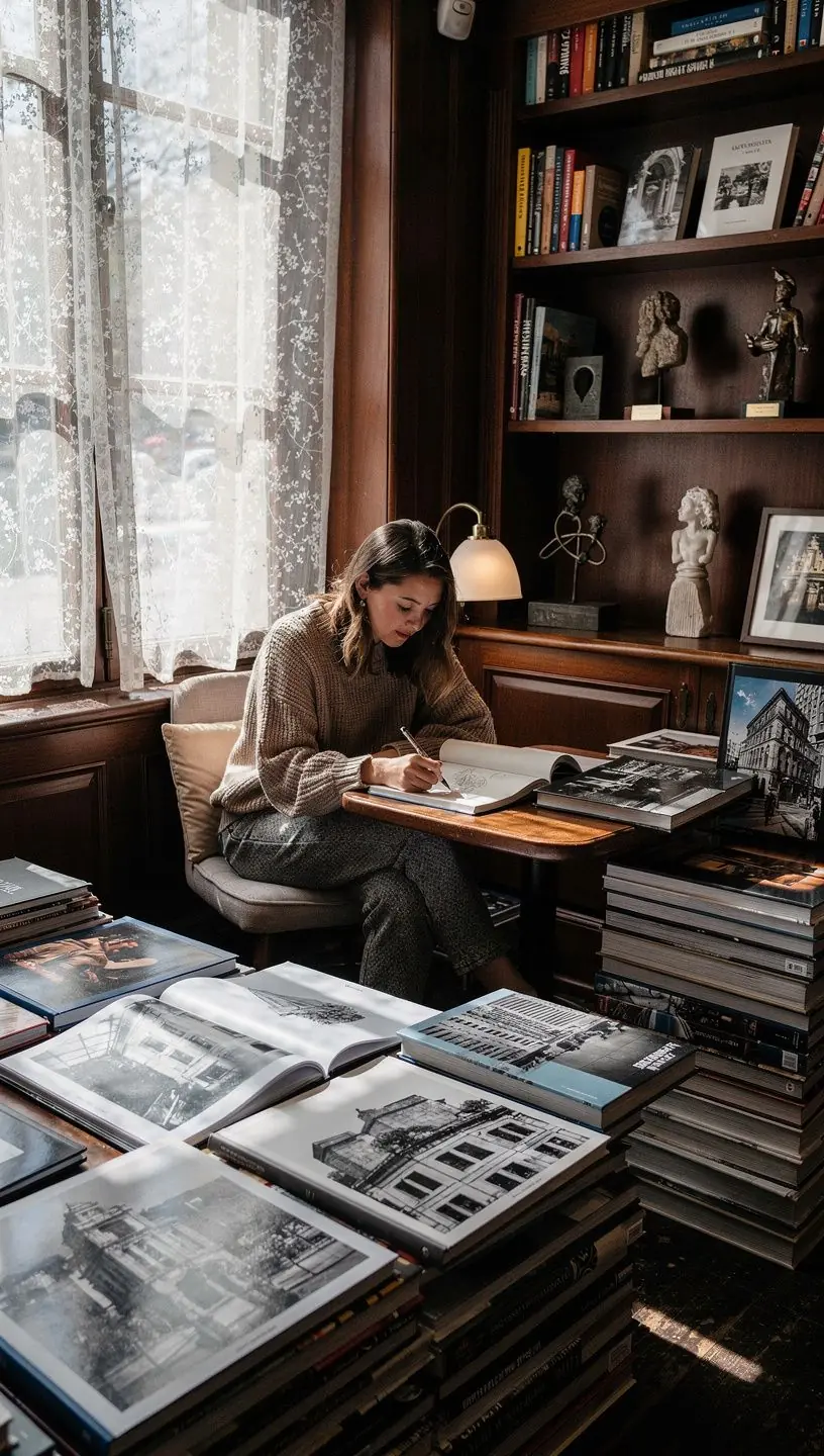 Stolní kniha s výjimečnými fotografiemi interiérů a exteriérů budov.